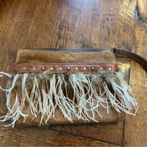 Patricia Nash Cassini Feather Boho suede Leather Clutch